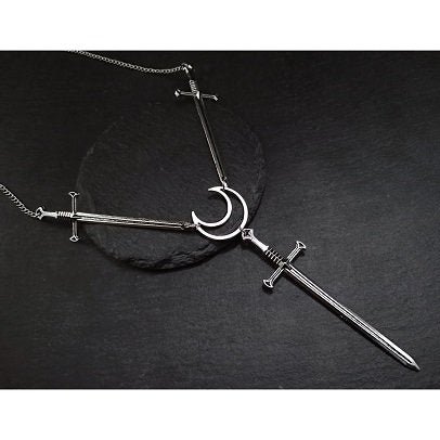 Moon- Pendant - Necklace - Crescent Moon - Dagger - Spooky - Goth - Gothic - Witchy - Sword - Victorian