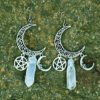 Moon Pentagram Quartz Crystal Witchy Earrings Boho Hippie Bohemian Celestial Witchy Metaphysical Jewelry