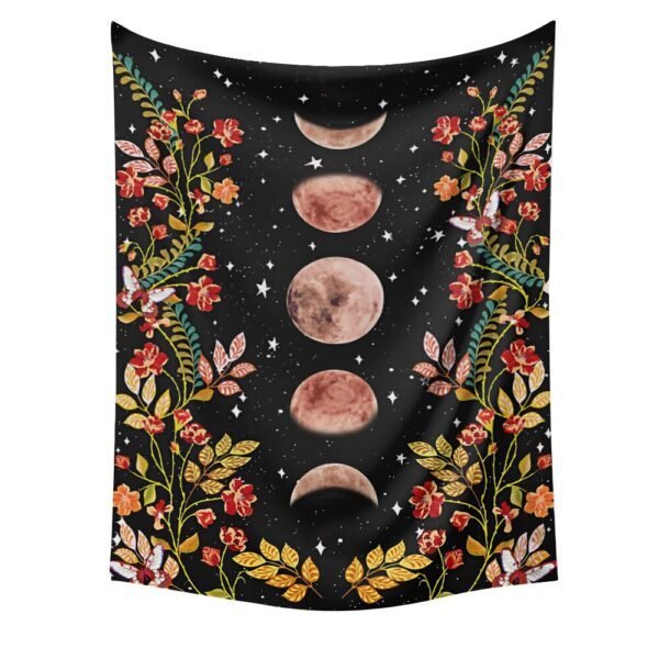Moon Phase Tapestry Wall Hanging Flowers Moon Black and White Wall Art Tapestry for Bedroom Living Room Dorm Home Decor