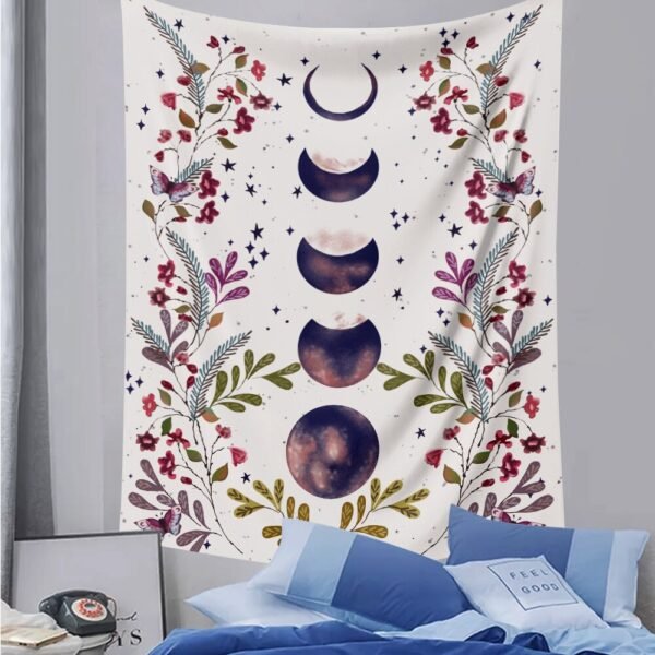 Moon Phase Tapestry Wall Hanging Flowers Moon Black and White Wall Art Tapestry for Bedroom Living Room Dorm Home Decor