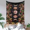 Moon Phase Tapestry Wall Hanging Flowers Moon Black and White Wall Art Tapestry for Bedroom Living Room Dorm Home Decor