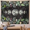 Moon Phase Tapestry Wall Hanging Moon Light Green Olive Leaf Black Flower Tapestries Boho Room Wall Decor Home Decoration Wall