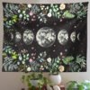 Moon Phase Tapestry Wall Hanging Moon Light Green Olive Leaf Black Flower Tapestries Boho Room Wall Decor Home Decoration Wall