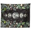 Moon Phase Tapestry Wall Hanging Moon Light Green Olive Leaf Black Flower Tapestries Boho Room Wall Decor Home Decoration Wall
