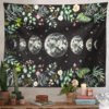 Moon Phase Tapestry Wall Hanging Moon Light Green Olive Leaf Black Flower Tapestries Boho Room Wall Decor Home Decoration Wall
