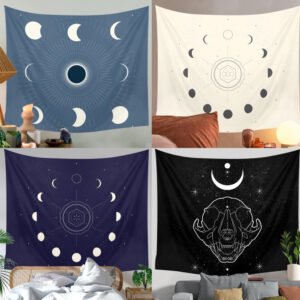 Moon-Phase-Tapestry-Wall-Hanging-Stars-Space-Psychedelic-Black-and-White-Tapestry-Sun-Wall-Tapestry-for Moon Phase Tapestry Wall Hanging Stars Space Psychedelic Black and White Tapestry Sun Wall Tapestry for Bedroom Home Wall Decor