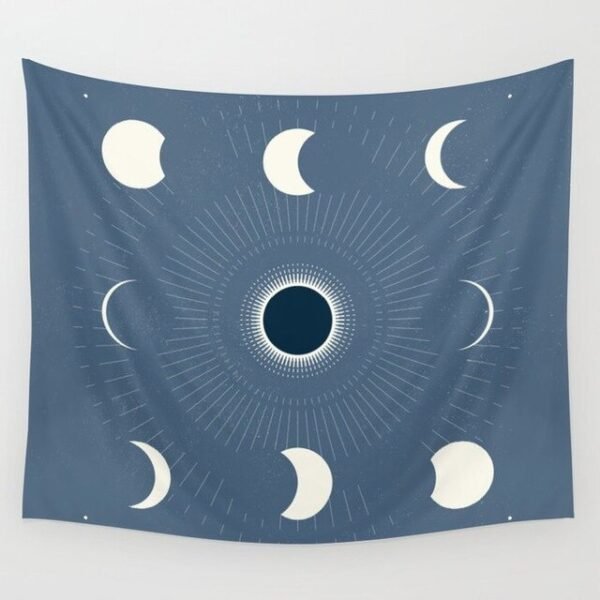 Moon Phase Tapestry Wall Hanging Stars Space Psychedelic Black and White Tapestry Sun Wall Tapestry for Bedroom Home Wall Decor