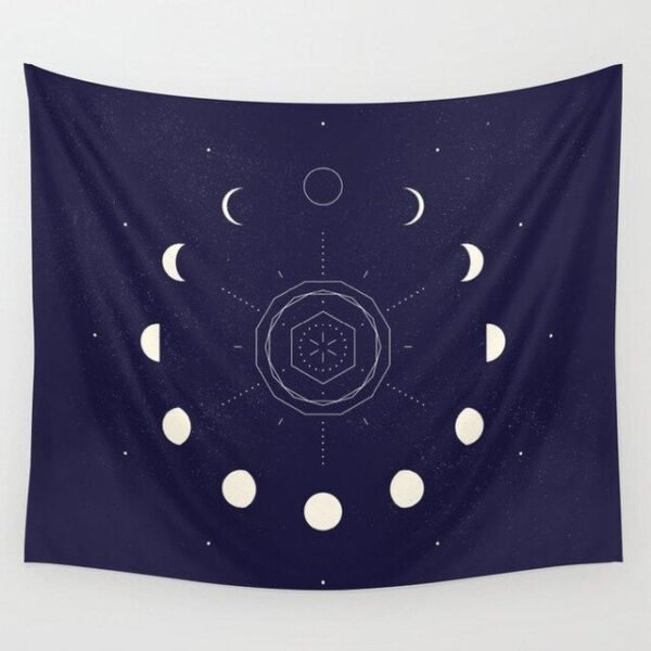 Moon Phase Tapestry Wall Hanging Stars Space Psychedelic Black and White Tapestry Sun Wall Tapestry for Bedroom Home Wall Decor