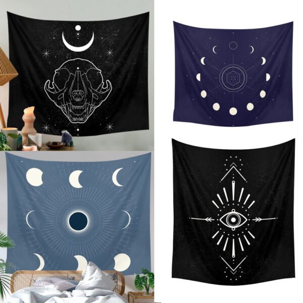 Moon Phase Tapestry Wall Hanging Stars Space Psychedelic Black and White Tapestry Sun Wall Tapestry for Bedroom Home Wall Decor