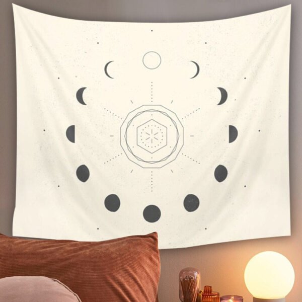 Moon Phase Tapestry Wall Hanging Stars Space Psychedelic Black and White Tapestry Sun Wall Tapestry for Bedroom Home Wall Decor