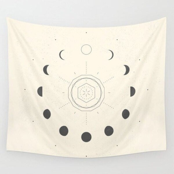 Moon Phase Tapestry Wall Hanging Stars Space Psychedelic Black and White Tapestry Sun Wall Tapestry for Bedroom Home Wall Decor