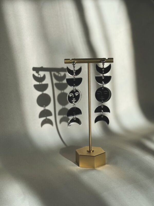 Moon Phases Earrings , Full Moon,Moon Child - Lunar, Acylic, Mirror, Black, Witchy