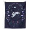 Moon Rabbit Tapestry Wall Hanging Hand Hippie Floral Witchcraft Decor Tapestries Indian Boho Mandala Wall Carpet Blanket