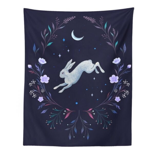 Moon Rabbit Tapestry Wall Hanging Hand Hippie Floral Witchcraft Decor Tapestries Indian Boho Mandala Wall Carpet Blanket
