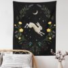 Moon Rabbit Tapestry Wall Hanging Hand Hippie Floral Witchcraft Decor Tapestries Indian Boho Mandala Wall Carpet Blanket