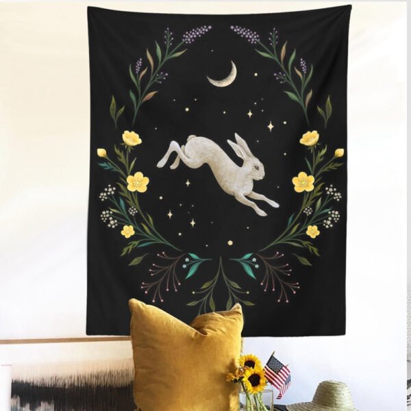 Moon Rabbit Tapestry Wall Hanging Hand Hippie Floral Witchcraft Decor Tapestries Indian Boho Mandala Wall Carpet Blanket