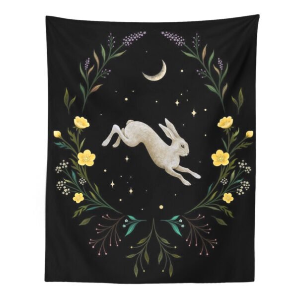 Moon Rabbit Tapestry Wall Hanging Hand Hippie Floral Witchcraft Decor Tapestries Indian Boho Mandala Wall Carpet Blanket