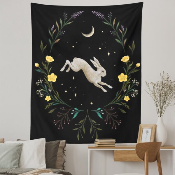Moon Rabbit Tapestry Wall Hanging Hand Hippie Floral Witchcraft Decor Tapestries Indian Boho Mandala Wall Carpet Blanket