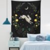 Moon Rabbit Tapestry Wall Hanging Hand Hippie Floral Witchcraft Decor Tapestries Indian Boho Mandala Wall Carpet Blanket