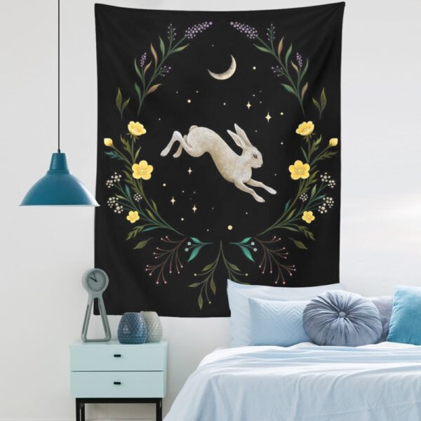 Moon Rabbit Tapestry Wall Hanging Hand Hippie Floral Witchcraft Decor Tapestries Indian Boho Mandala Wall Carpet Blanket