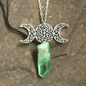 Moon Raw Crystal Pendant Three Phase Moon Necklace Colorful Crystal Necklace Natural Crystal Jewelry Gift