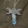 Moon Raw Crystal Pendant Three Phase Moon Necklace Colorful Crystal Necklace Natural Crystal Jewelry Gift