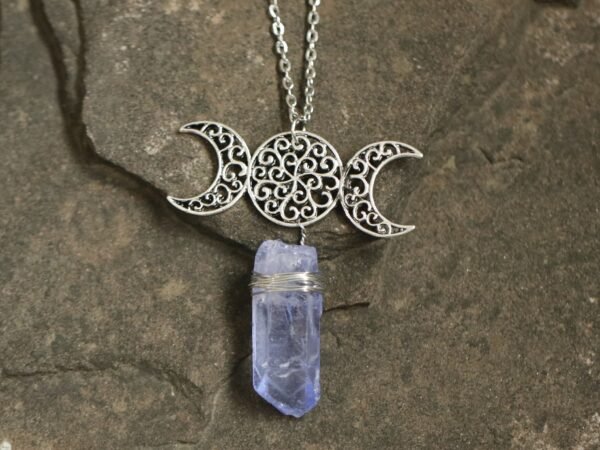 Moon Raw Crystal Pendant Three Phase Moon Necklace Colorful Crystal Necklace Natural Crystal Jewelry Gift