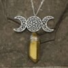 Moon Raw Crystal Pendant Three Phase Moon Necklace Colorful Crystal Necklace Natural Crystal Jewelry Gift