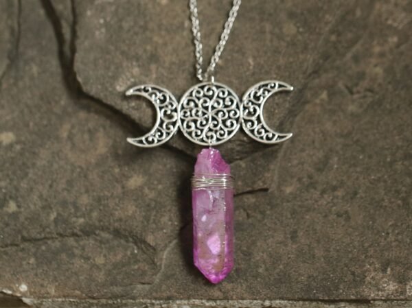 Moon Raw Crystal Pendant Three Phase Moon Necklace Colorful Crystal Necklace Natural Crystal Jewelry Gift