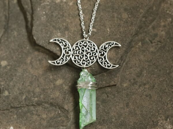 Moon Raw Crystal Pendant Three Phase Moon Necklace Colorful Crystal Necklace Natural Crystal Jewelry Gift