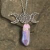 Moon Raw Crystal Pendant Three Phase Moon Necklace Colorful Crystal Necklace Natural Crystal Jewelry Gift
