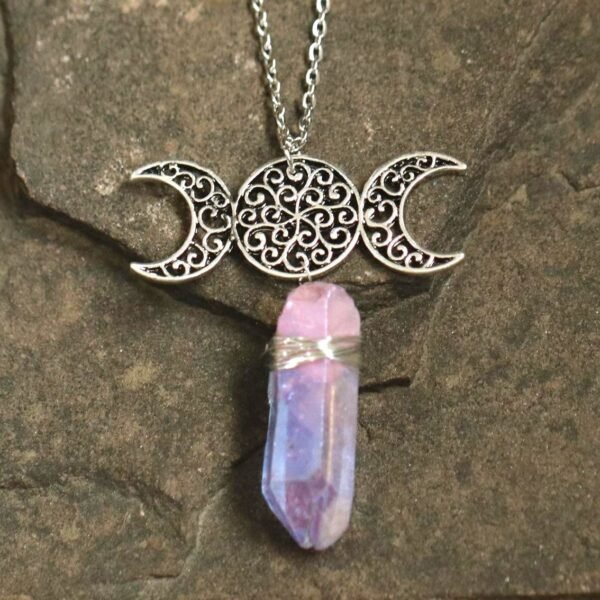 Moon Raw Crystal Pendant Three Phase Moon Necklace Colorful Crystal Necklace Natural Crystal Jewelry Gift