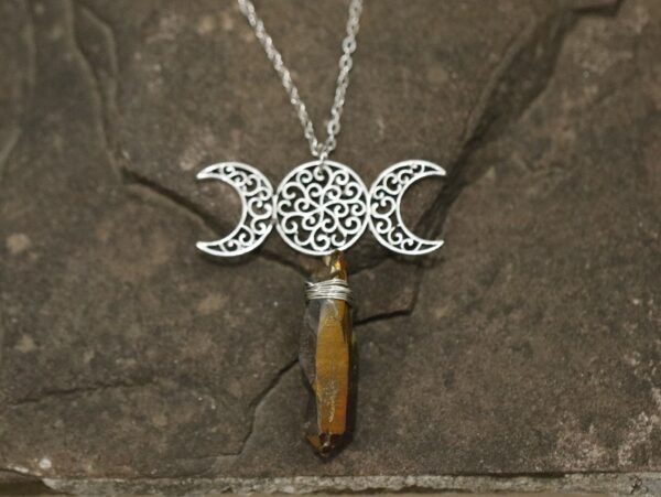Moon Raw Crystal Pendant Three Phase Moon Necklace Colorful Crystal Necklace Natural Crystal Jewelry Gift