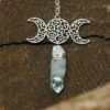 Moon Raw Crystal Pendant Three Phase Moon Necklace Colorful Crystal Necklace Natural Crystal Jewelry Gift