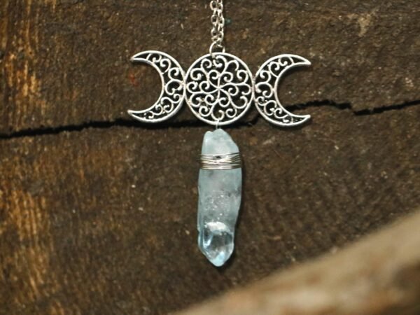 Moon Raw Crystal Pendant Three Phase Moon Necklace Colorful Crystal Necklace Natural Crystal Jewelry Gift