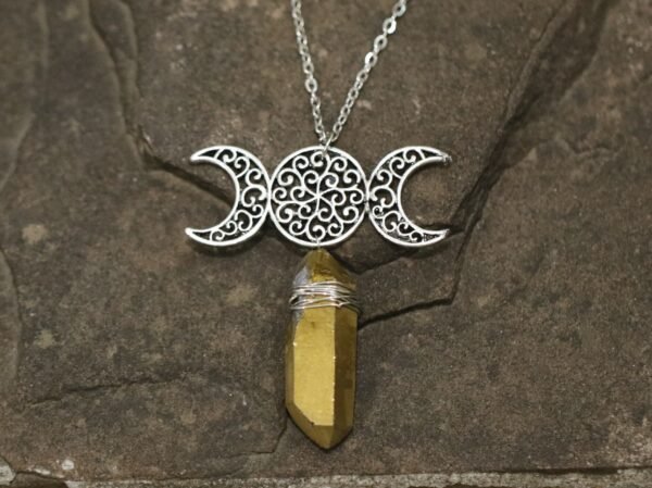 Moon Raw Crystal Pendant Three Phase Moon Necklace Colorful Crystal Necklace Natural Crystal Jewelry Gift