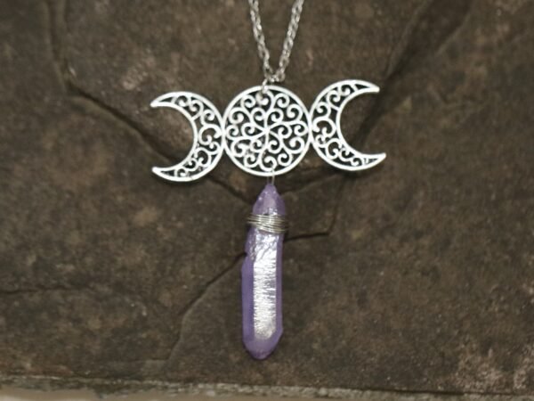 Moon Raw Crystal Pendant Three Phase Moon Necklace Colorful Crystal Necklace Natural Crystal Jewelry Gift