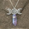 Moon Raw Crystal Pendant Three Phase Moon Necklace Colorful Crystal Necklace Natural Crystal Jewelry Gift