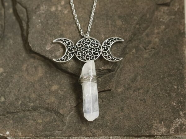 Moon Raw Crystal Pendant Three Phase Moon Necklace Colorful Crystal Necklace Natural Crystal Jewelry Gift