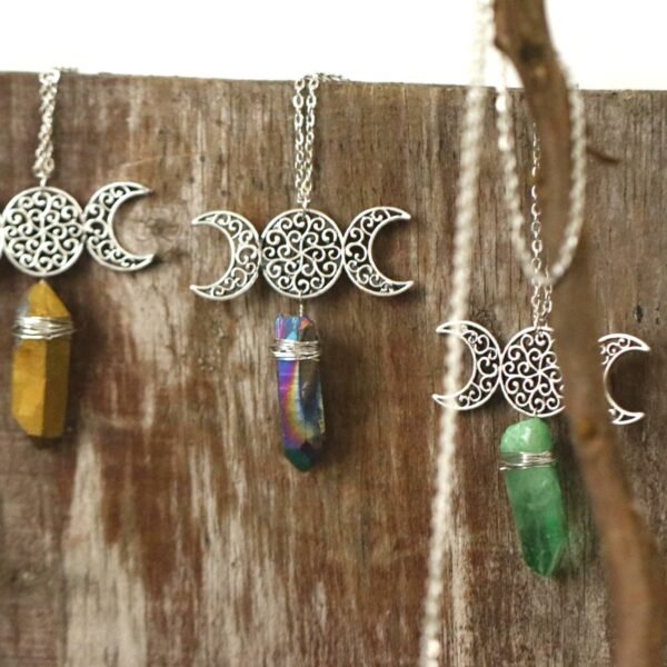 Moon Raw Crystal Pendant Three Phase Moon Necklace Colorful Crystal Necklace Natural Crystal Jewelry Gift