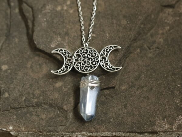 Moon Raw Crystal Pendant Three Phase Moon Necklace Colorful Crystal Necklace Natural Crystal Jewelry Gift