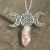 Moon Raw Crystal Pendant Three Phase Moon Necklace Colorful Crystal Necklace Natural Crystal Jewelry Gift