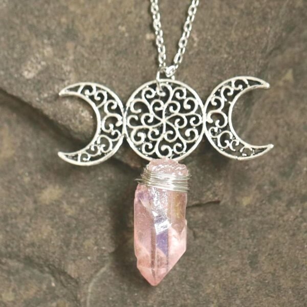 Moon Raw Crystal Pendant Three Phase Moon Necklace Colorful Crystal Necklace Natural Crystal Jewelry Gift