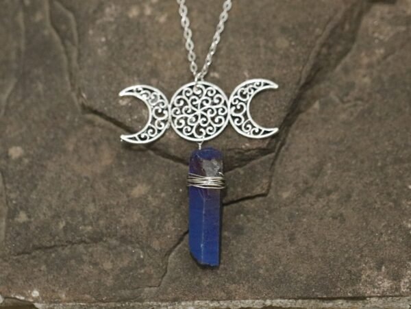 Moon Raw Crystal Pendant Three Phase Moon Necklace Colorful Crystal Necklace Natural Crystal Jewelry Gift