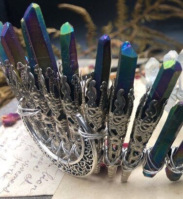 Magic Wicca~Moon Raw crystal crown witch wedding bride bridesmaid party jewelry stone headband witch accessories charm