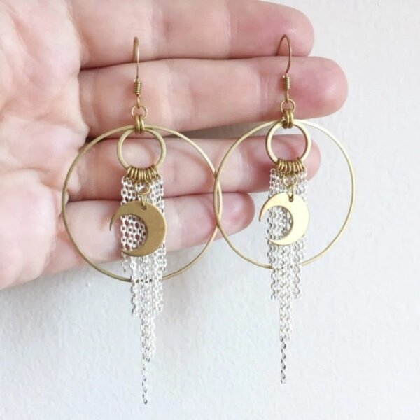 Moon Shower Earrings Drop Geometric Crescent Phase Hippie Statement Witchy Jewelry Punk Fashion Novelty