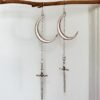 Moon Sword Earrings - Sword Earrings - Crescent Moon Earrings - Mystic Jewelry - Goth Earrings