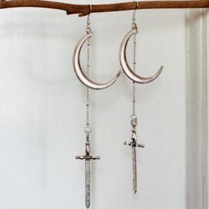 Moon Sword Earrings - Sword Earrings - Crescent Moon Earrings - Mystic Jewelry - Goth Earrings