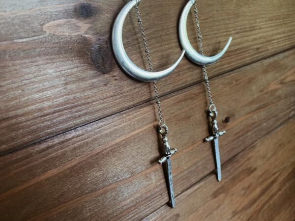 Moon Sword Earrings - Sword Earrings - Crescent Moon Earrings - Mystic Jewelry - Goth Earrings