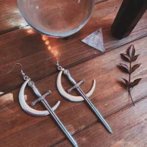 Moon-Sword-Earrings-silver-plated-crescent-moon-long-blade-dangle-earrings Moon & Sword Earrings - silver plated crescent moon + long blade dangle earrings